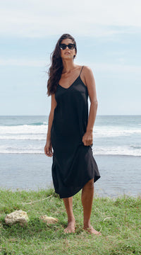 Lucia Silk Slip Dress | Black