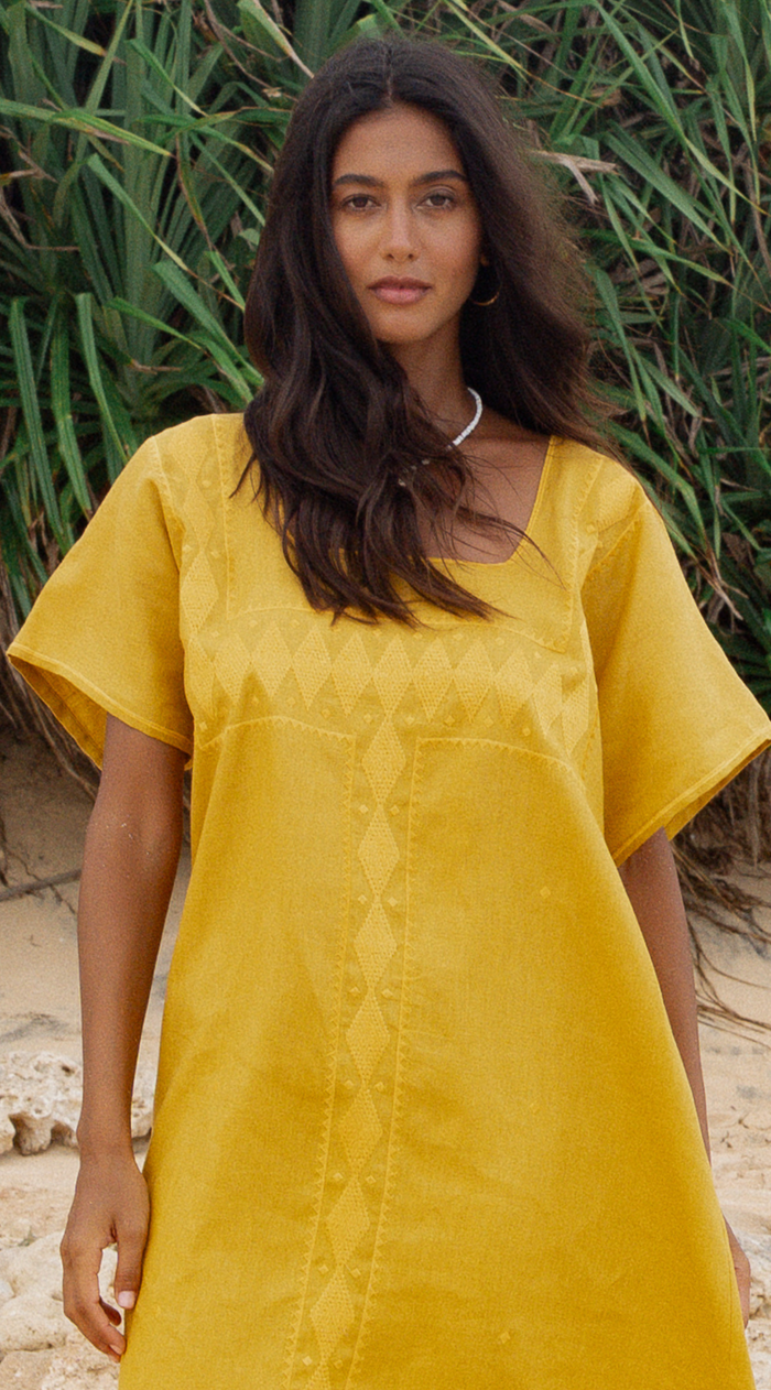 Embroidery Linen Tanya Kaftan | Gold