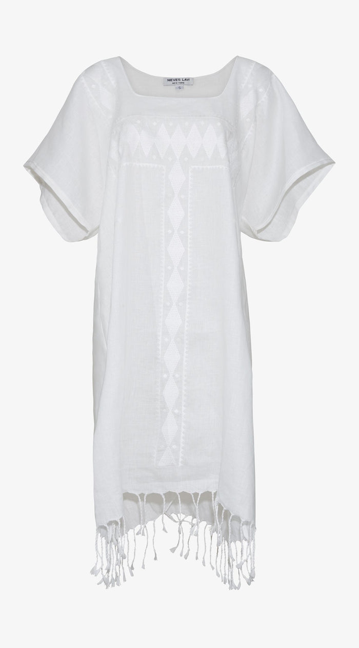 Embroidery Linen Tanya Kaftan | White
