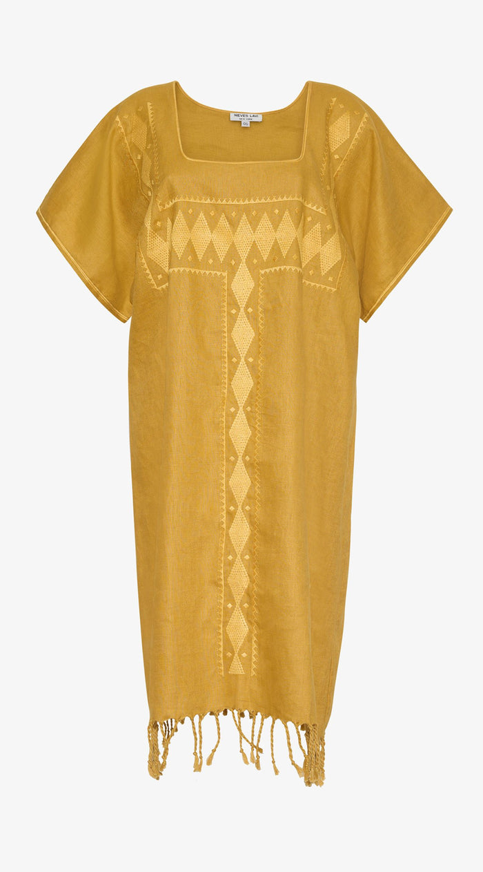 Embroidery Linen Tanya Kaftan | Gold
