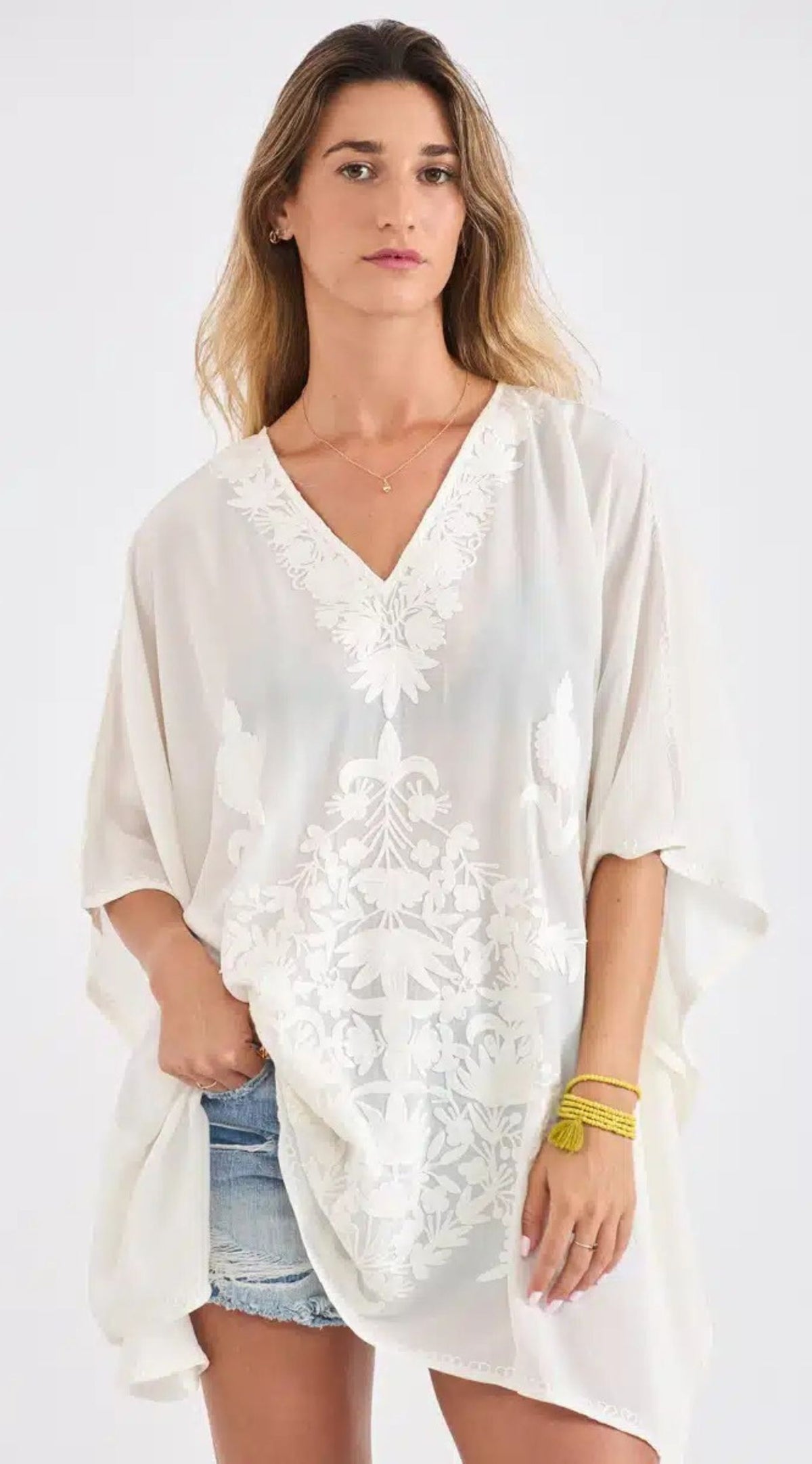 Kashmir Butterfly Cotton Tunic | White