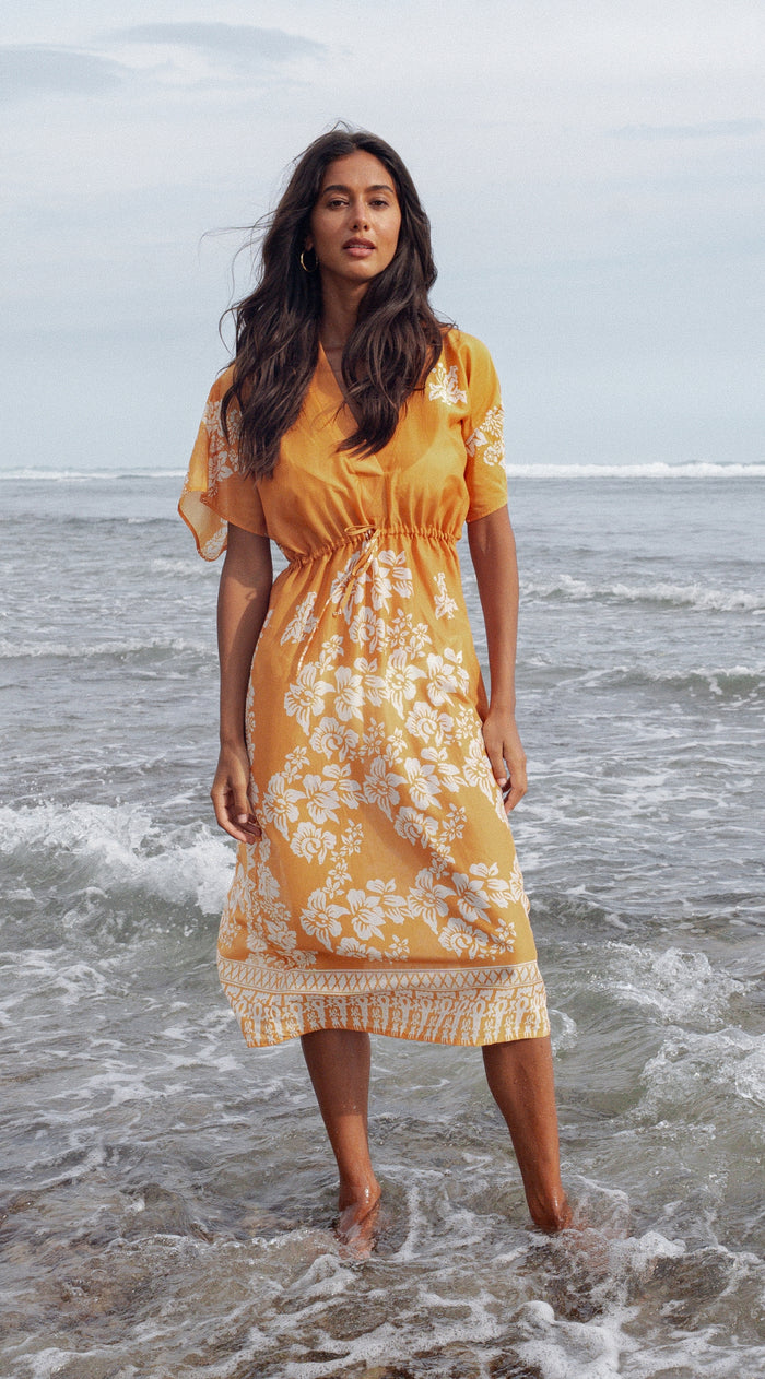 Daphne Cotton Silk Voile Kaftan | Gold