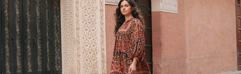 DRESSES<br><h4>Luxury resort dresses blending effortless boho spirit and romantic femininity.<br>From fluid silk silhouettes to crisp cotton poplin sundresses, each piece offers comfort, movement, and timeless day-to-night style.</h4>