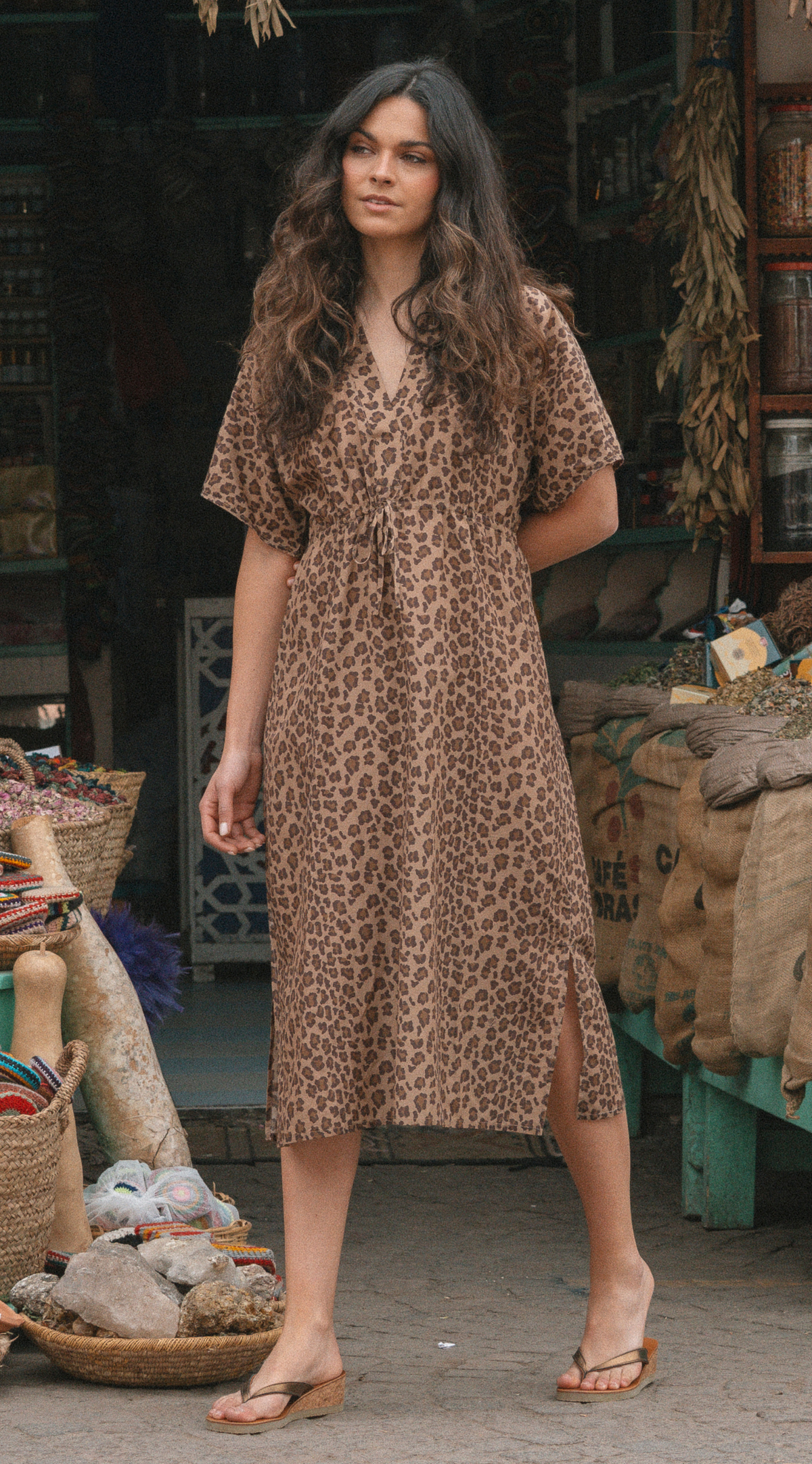 Daphne Silk Cotton Kaftan | Leopard