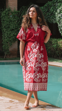 Daphne Silk Cotton Kaftan | Red
