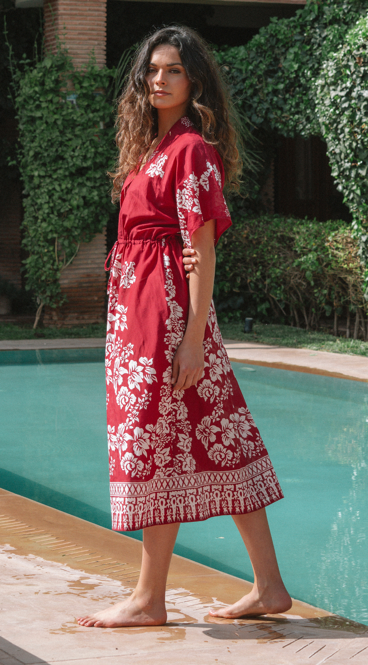 Daphne Silk Cotton Kaftan | Red