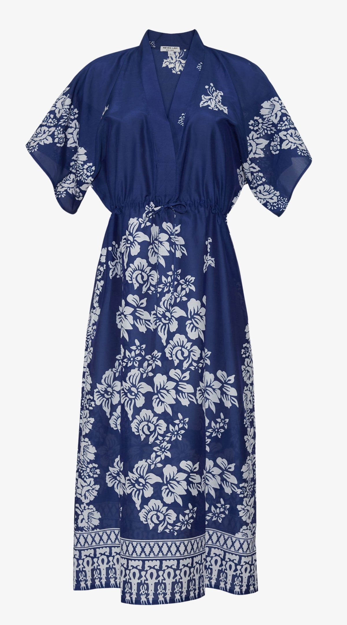 Daphne Cotton Silk Voile Kaftan | Navy