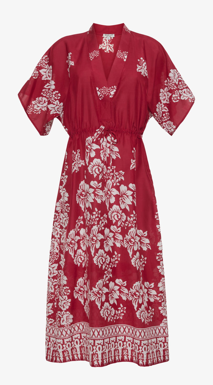 Daphne Cotton Silk Voile Kaftan | Red