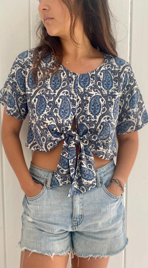 Silk Tie Blouse | Shiva Blue