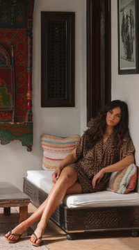 Zohra Silk Cotton Mini Kaftan | Leopard