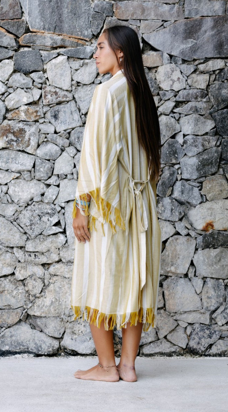 Lotus Striped Robe | Beige