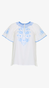 Love Embroidered Cotton Top | Blue