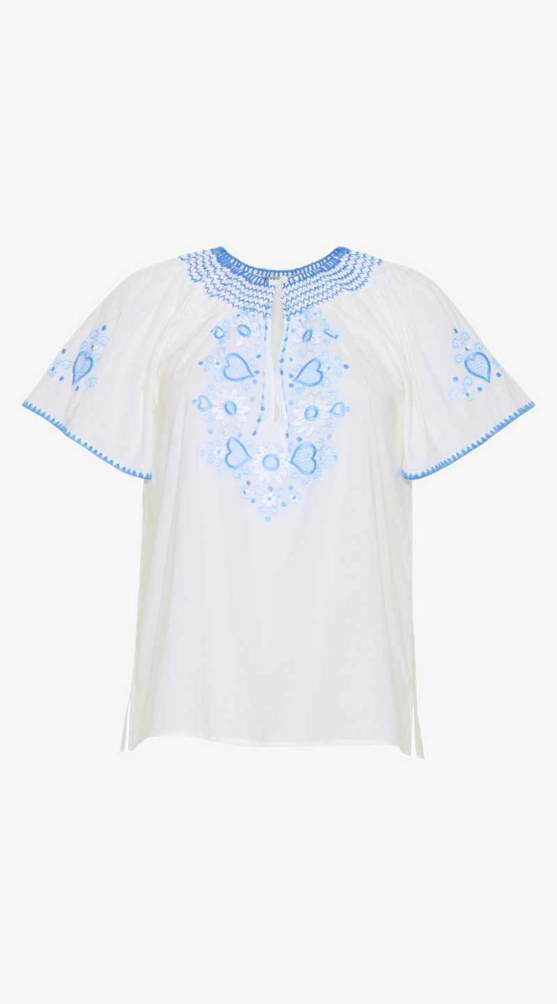 Love Embroidered Cotton Top | Blue