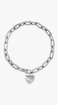 Rhodium Heart Chain Necklace