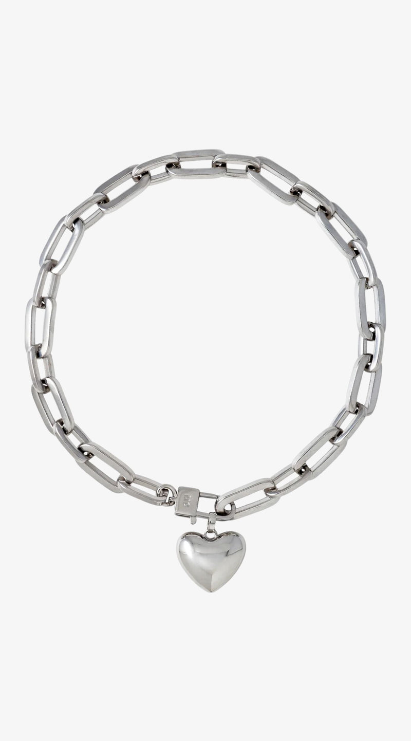 Rhodium Heart Chain Necklace