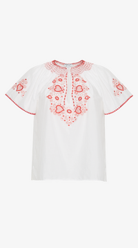 Love Embroidered Cotton Top | Red