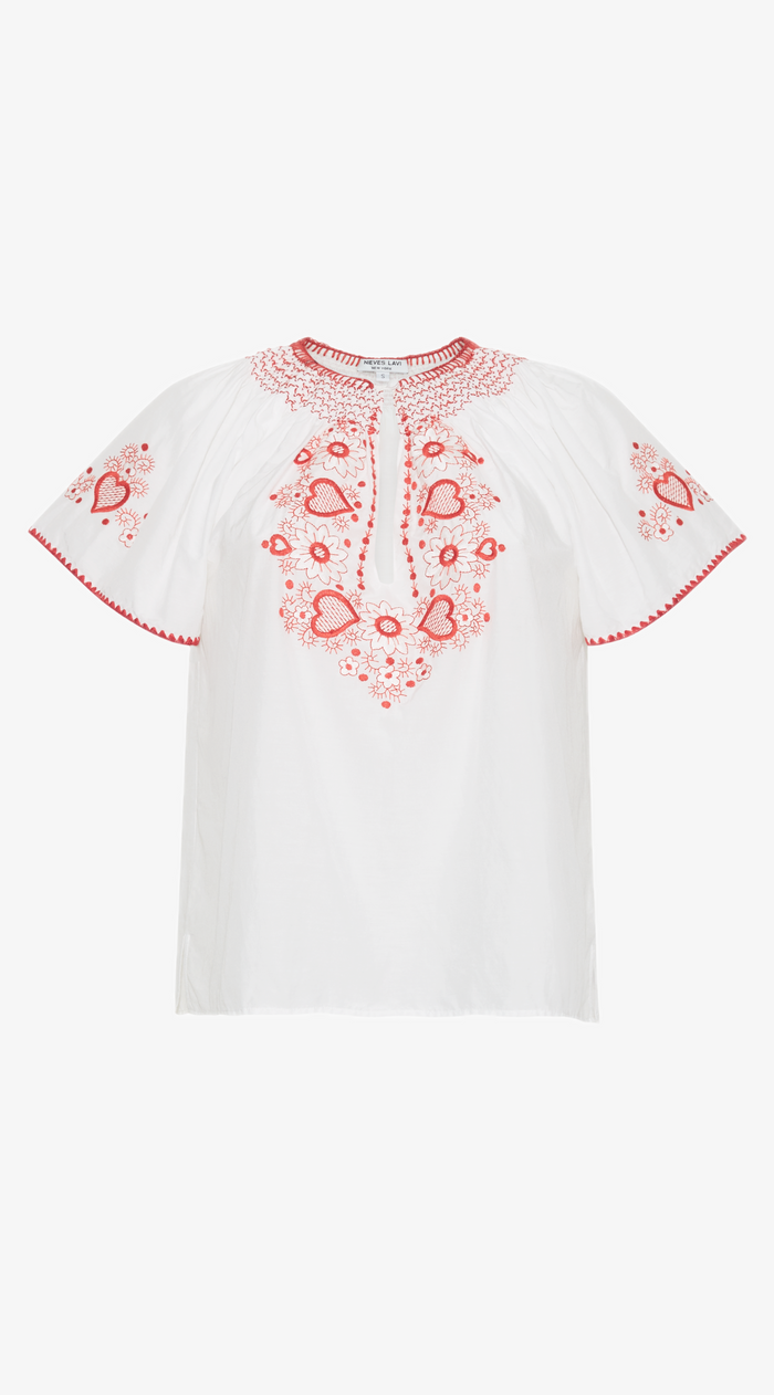 Love Embroidered Cotton Top | Red