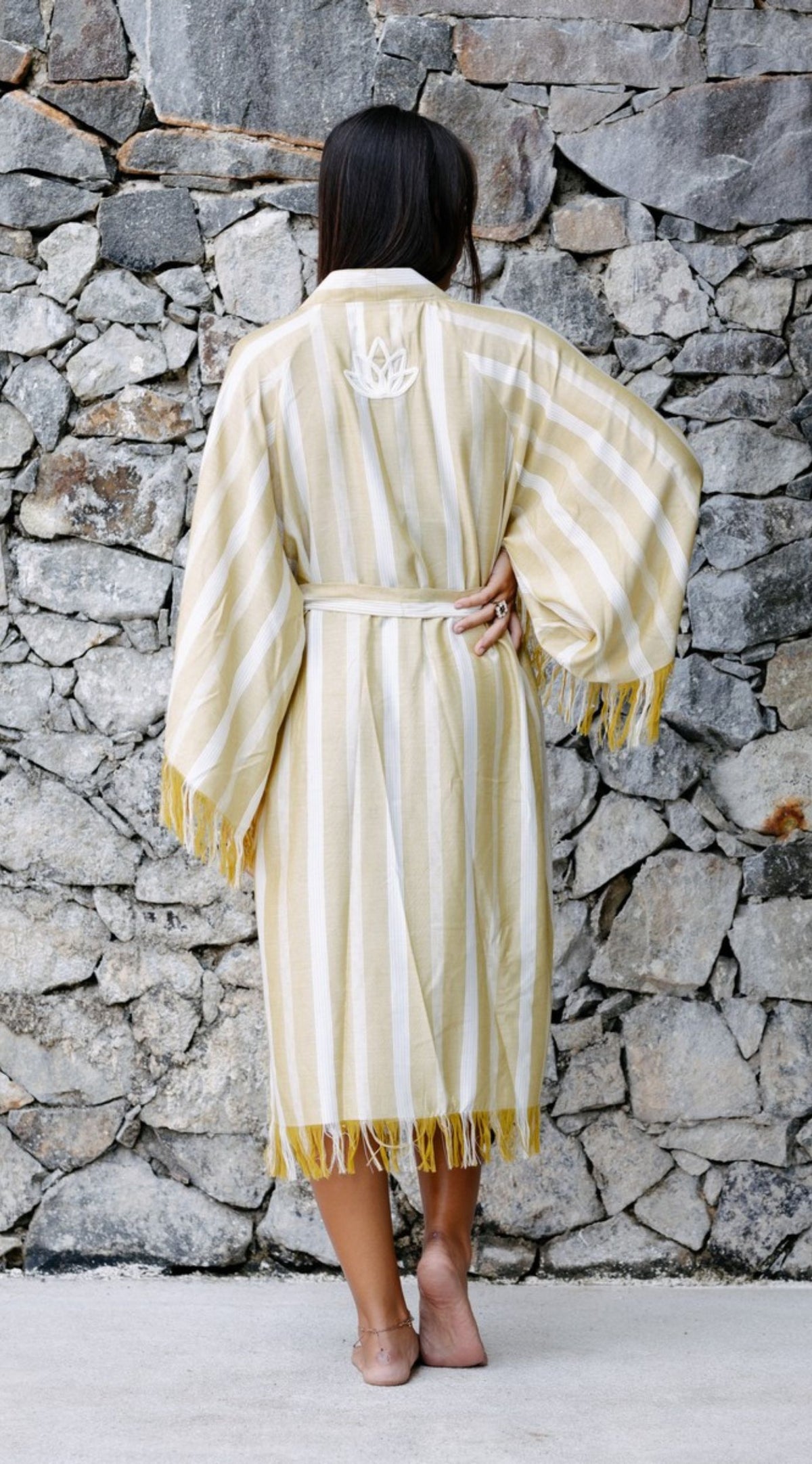 Lotus Striped Robe | Beige