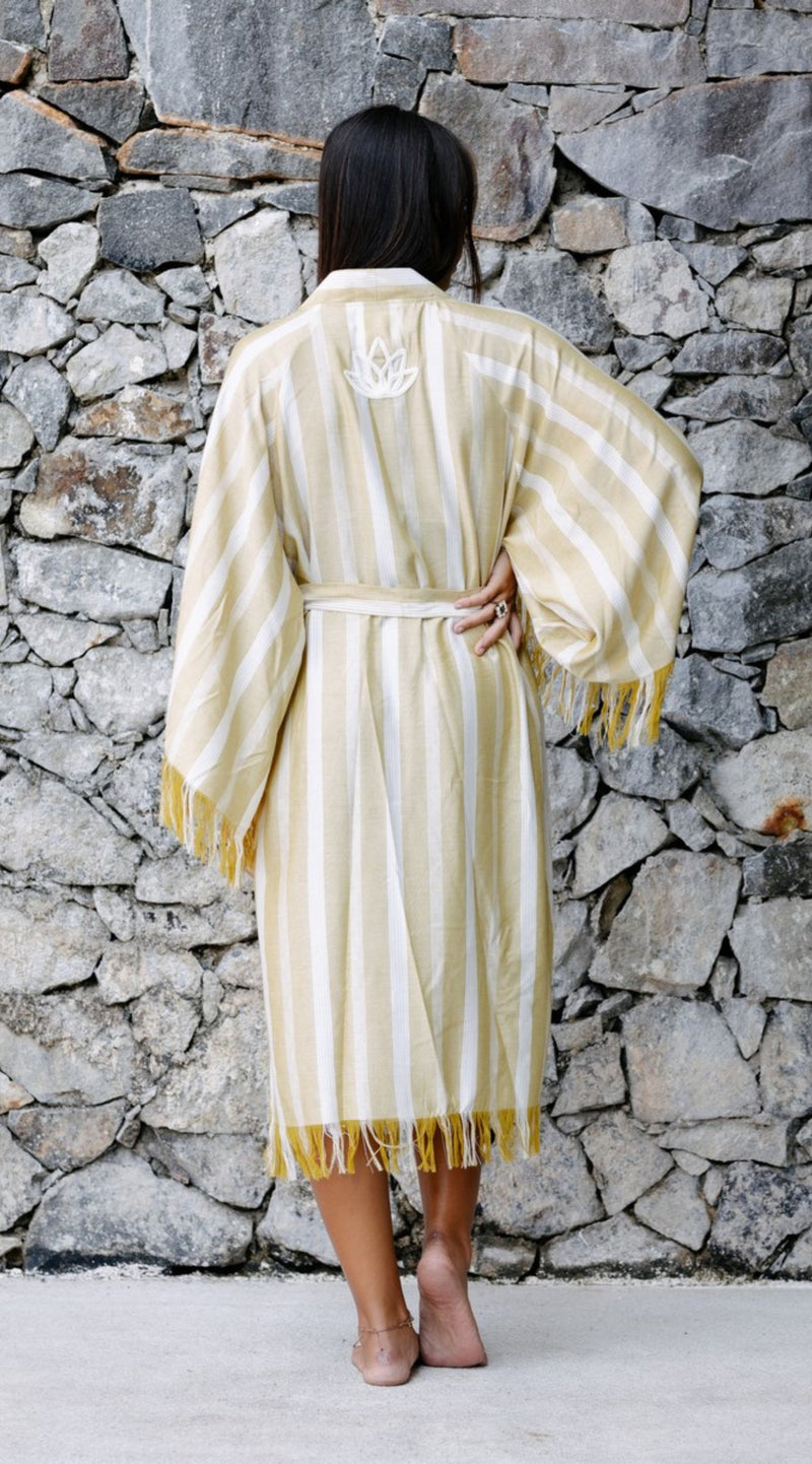 Lotus Striped Robe | Beige