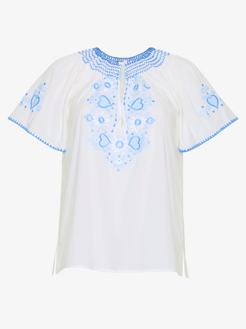 Love Embroidered Cotton Top | Blue