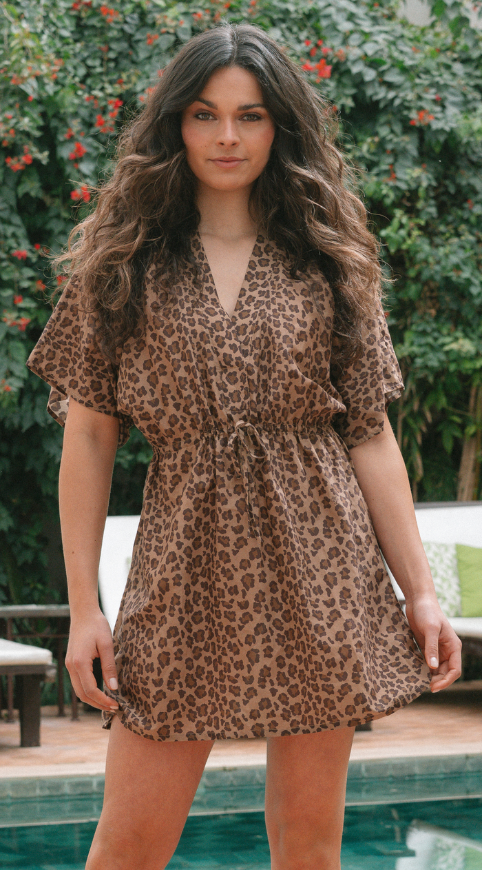 Zohra Silk Cotton Mini Kaftan | Leopard