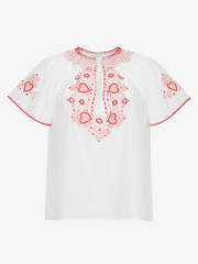 Love Embroidered Cotton Top | Red