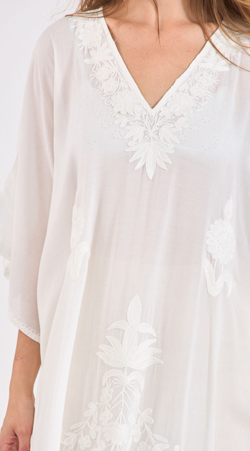 white beach kaftan dress Summer Dress White & Gold Tunic Embroidered Dress-Karmia dress,beach kaftan, holiday dress,vacation,gifts for her, boho Dress