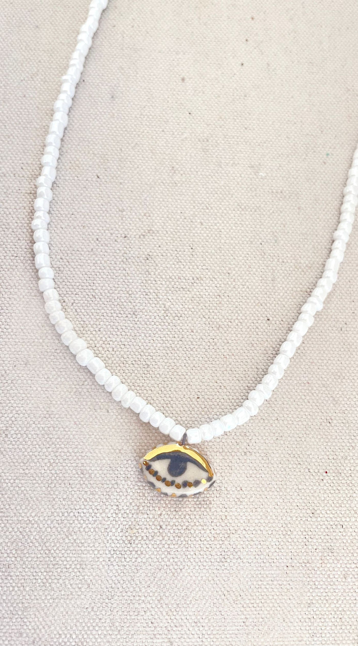 Not So Evil Eye Necklace | Pearl White