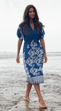 Daphne Cotton Silk Voile Kaftan | Azure