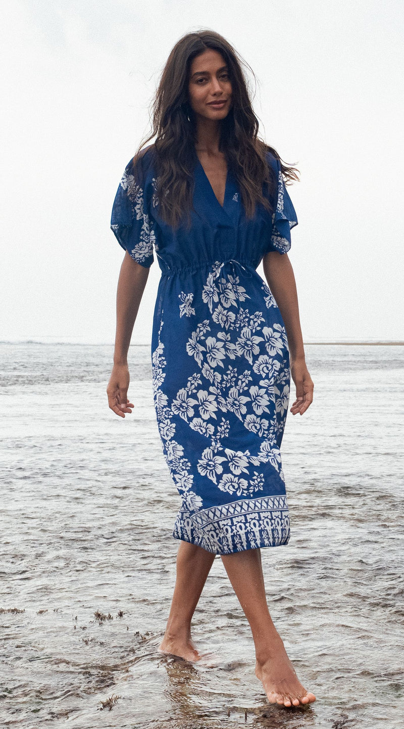 Daphne Cotton Silk Voile Kaftan | Azure