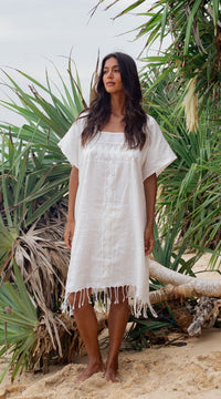 Embroidery Linen Tanya Kaftan | White