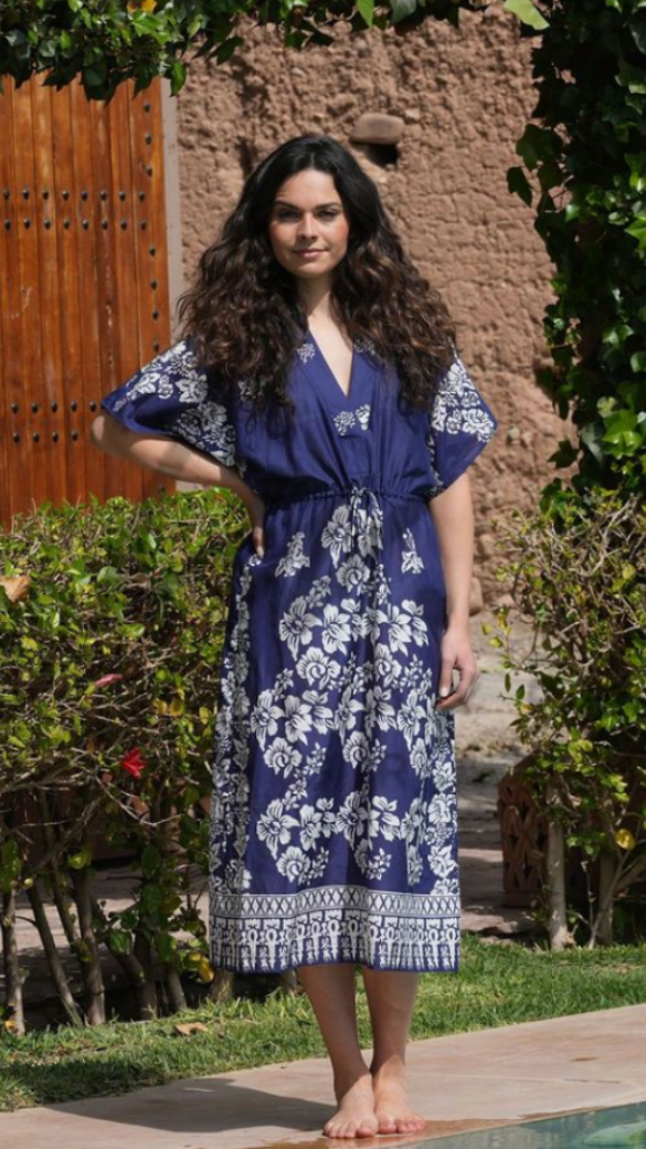 Daphne Silk Cotton Kaftan | Navy