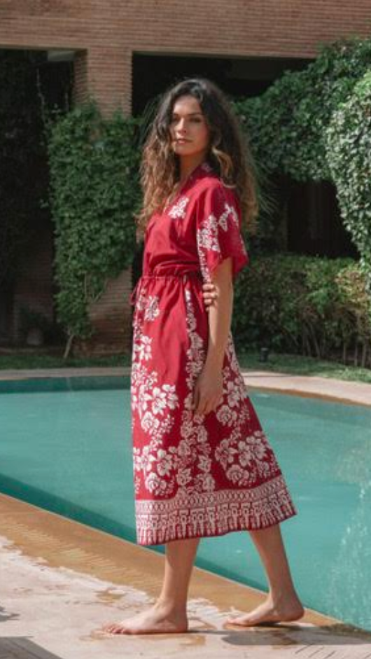 Daphne Silk Cotton Kaftan | Red