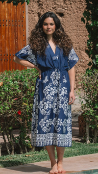 Daphne Silk Cotton Kaftan | Navy