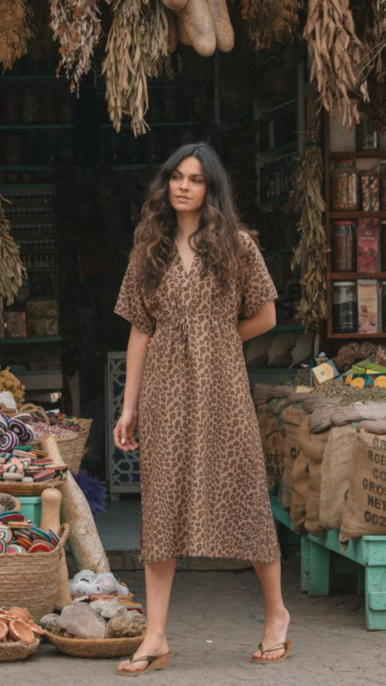 Daphne Silk Cotton Kaftan | Leopard