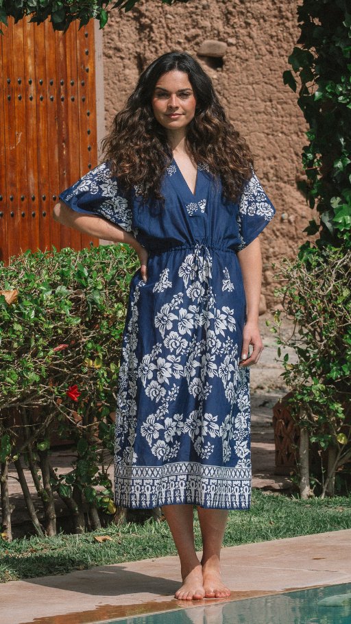 Daphne Silk Cotton Kaftan | Navy