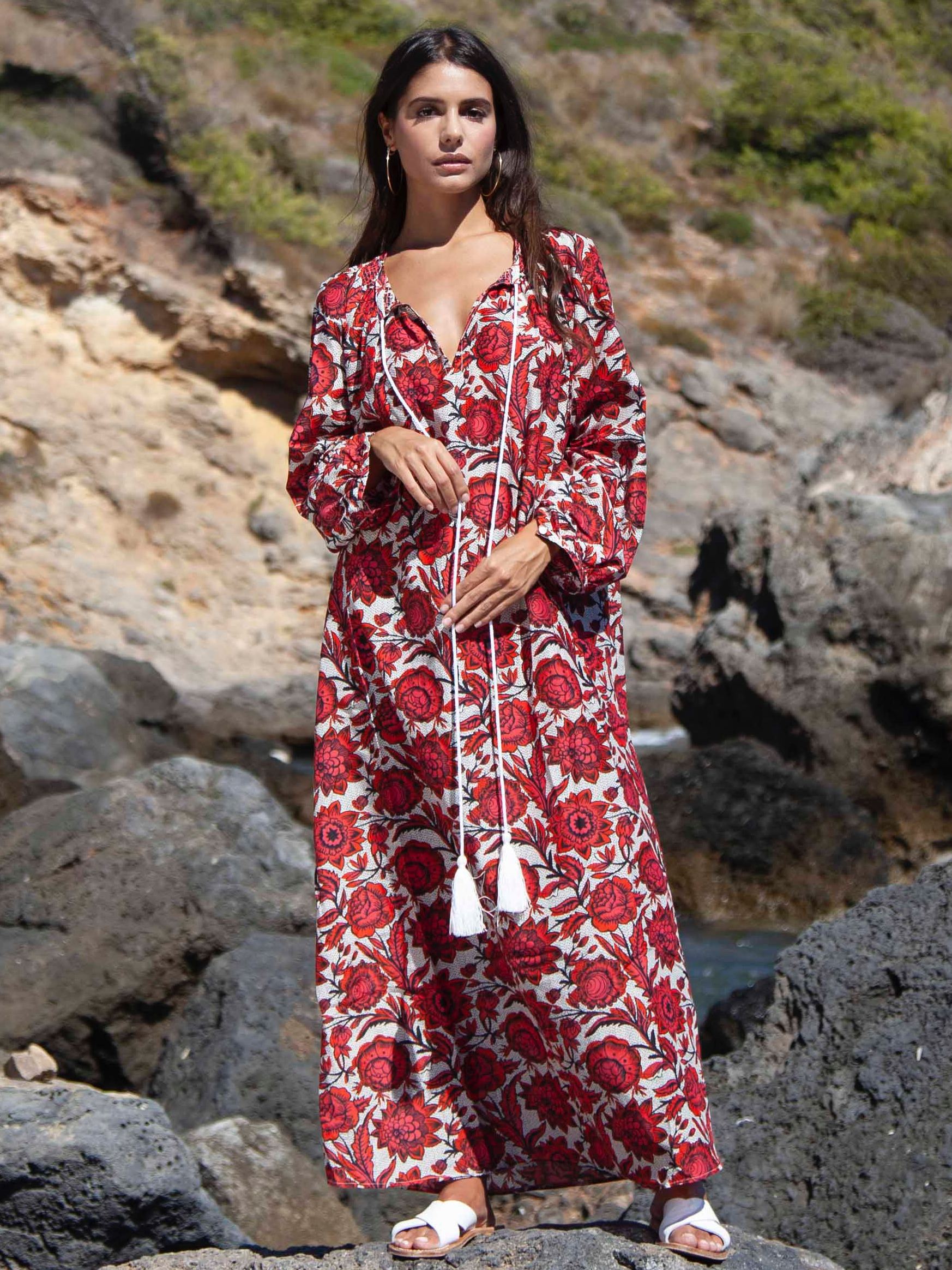 Bella Kaftan Dress | Bali Rouge Print